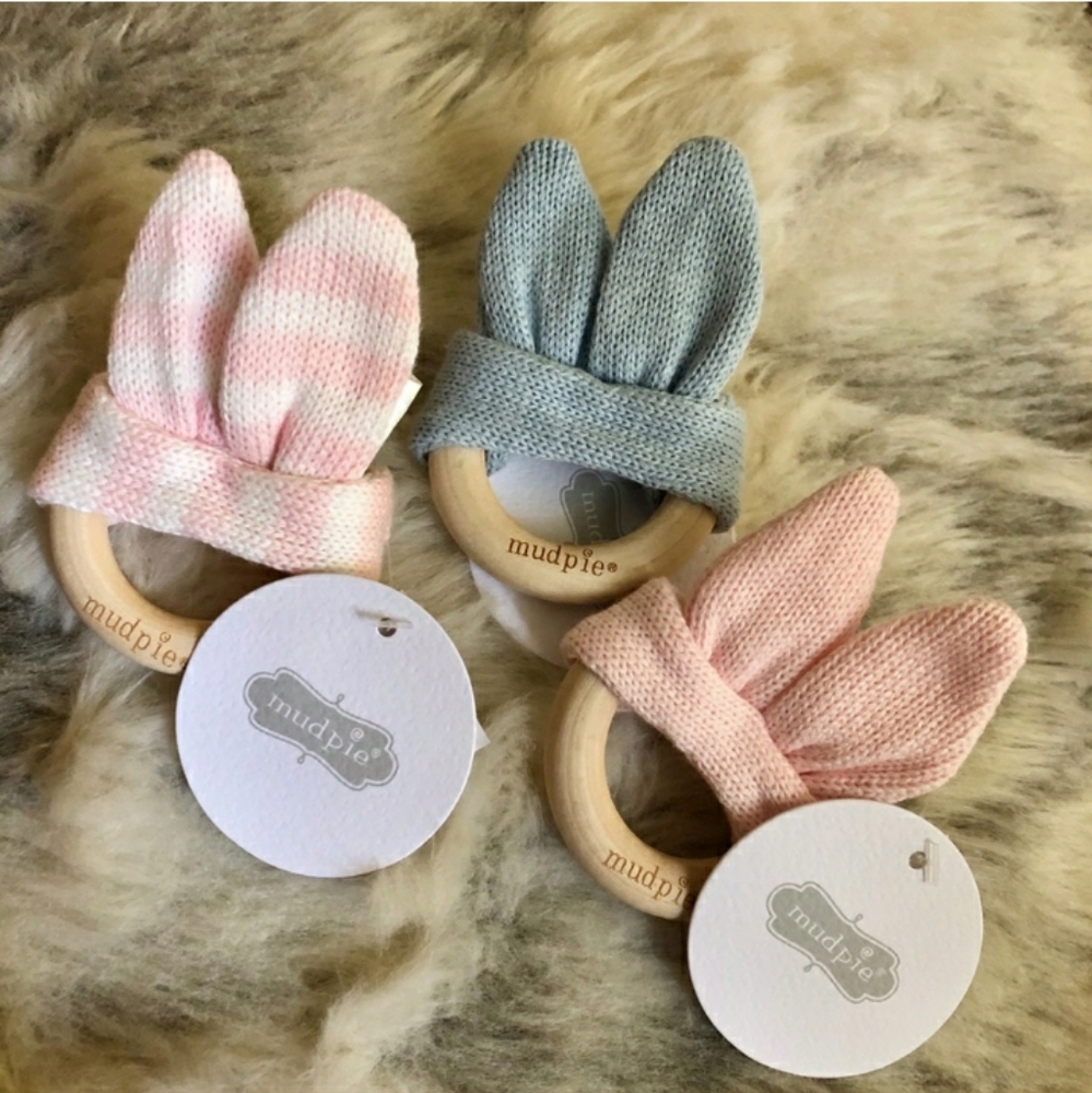 MUD PIE Wooden Teething Ring w/ Bunny EarsNWT!
